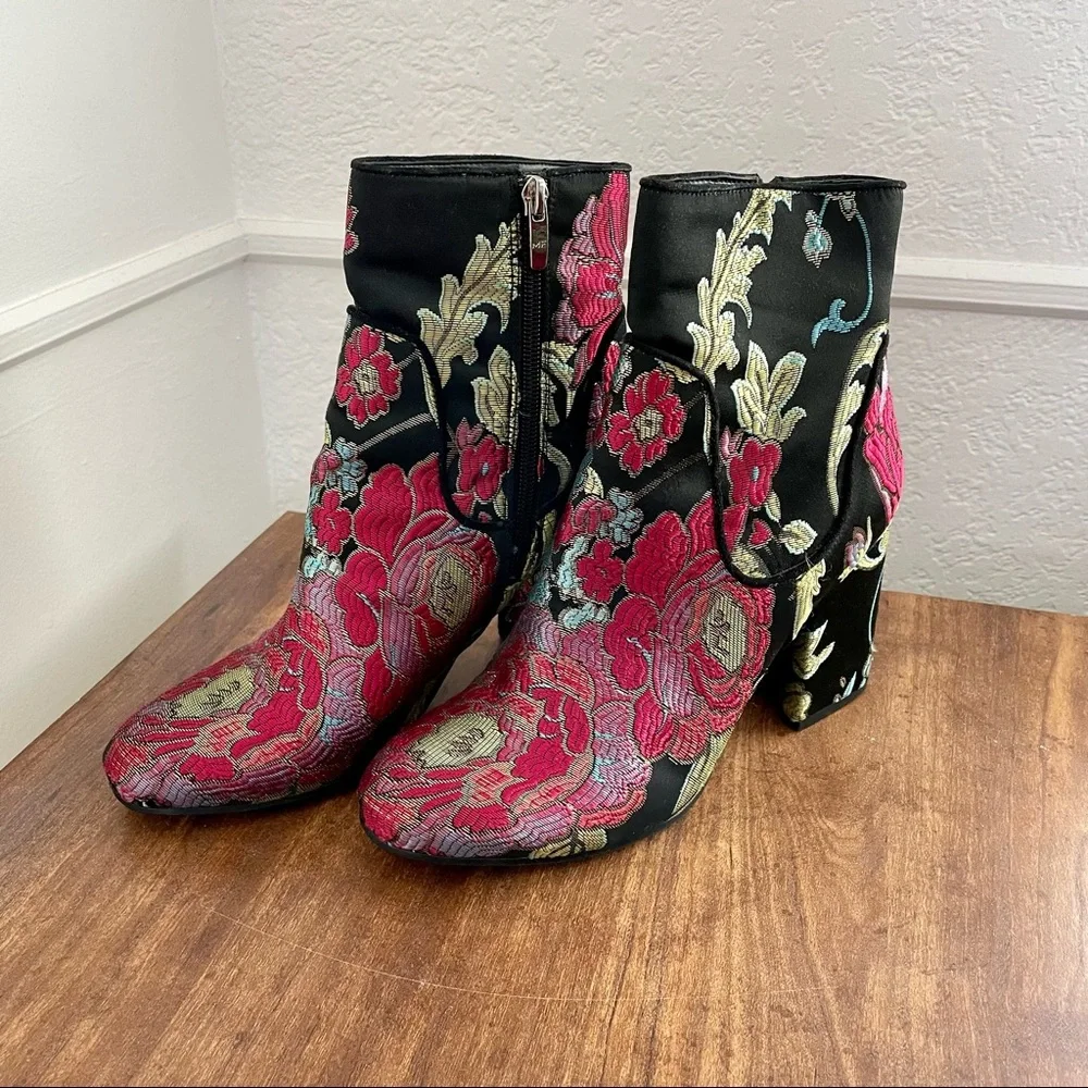 Marc Fisher Black and Red Floral Ankle Boots - Picture 3 of 4